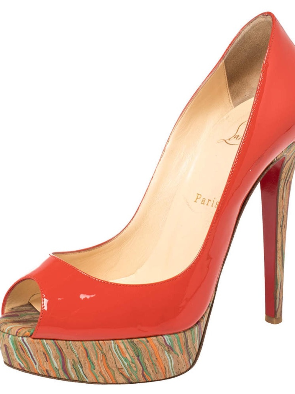 Christian Louboutin Red Patent Peep-Toe Platform Stiletto Heels - Women